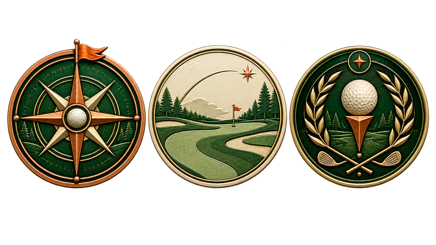 Green and copper golf passport emblem concepts